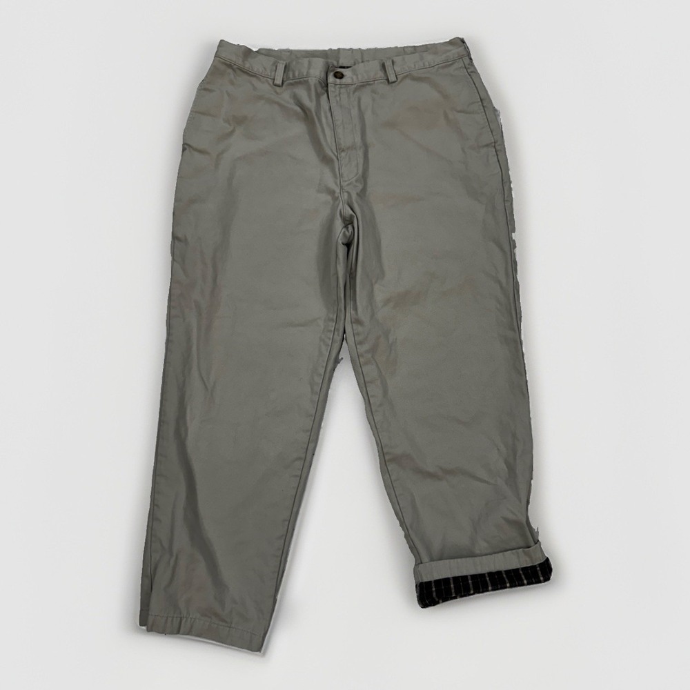 LL Bean Pants Flannel Lined Khaki Brown Mens 38x30 Actual 38 X28 162385